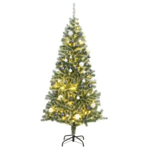 vidaXL kunstigt juletræ med 300 LED'er + sne og kuglesæt 240 cm