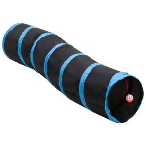 Kattetunnel 122 cm S-formet polyester sort og blå